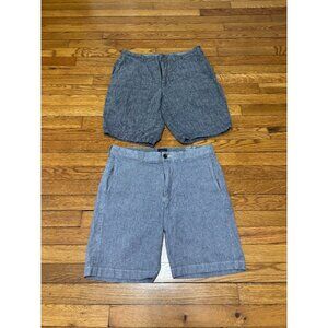 J. Crew Mens Shorts Size 31 *Lot of 2* Gray Linen & Blue Cotton Chino Flat Front